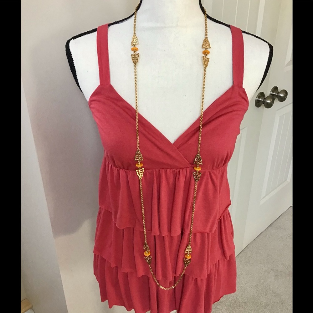 Vintage Gold & Orange Amber Bead Long Necklace